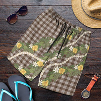 Aloha Puakenikeni Anthurium Pikake Lei Shorts for Men Chocolate Hawaiian Palaka Pattern LT9 Chocolate - Polynesian Pride