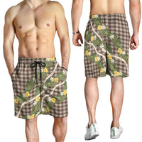 Aloha Puakenikeni Anthurium Pikake Lei Shorts for Men Chocolate Hawaiian Palaka Pattern LT9 - Polynesian Pride