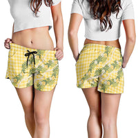 Aloha Puakenikeni Anthurium Pikake Lei Shorts for Women Gold Hawaiian Palaka Pattern LT9 - Polynesian Pride