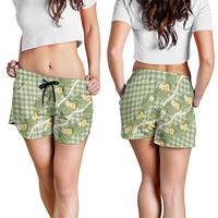 Aloha Puakenikeni Anthurium Pikake Lei Shorts for Women Green Hawaiian Palaka Pattern LT9 - Polynesian Pride