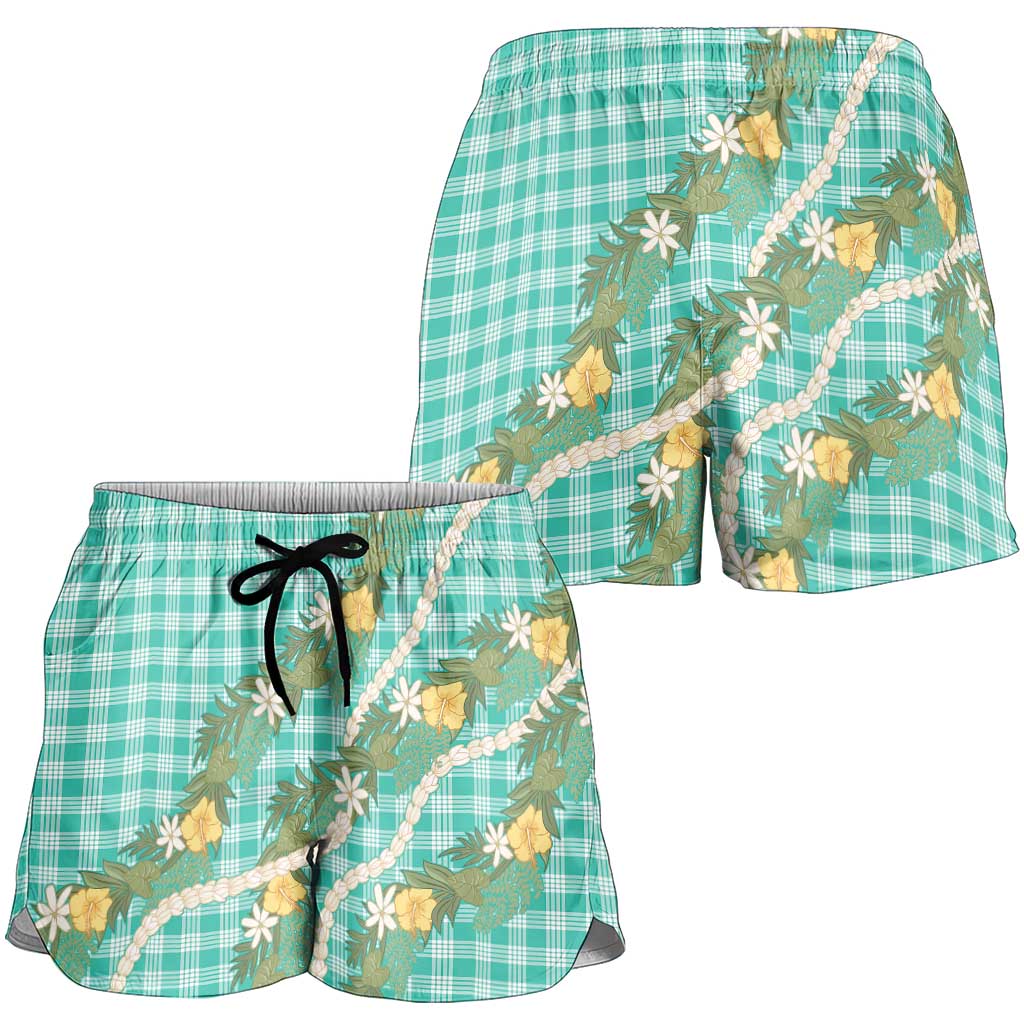 Aloha Puakenikeni Anthurium Pikake Lei Shorts for Women Marine Hawaiian Palaka Pattern LT9 - Polynesian Pride