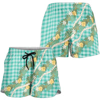 Aloha Puakenikeni Anthurium Pikake Lei Shorts for Women Marine Hawaiian Palaka Pattern LT9 - Polynesian Pride