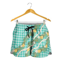 Aloha Puakenikeni Anthurium Pikake Lei Shorts for Women Marine Hawaiian Palaka Pattern LT9 - Polynesian Pride