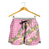 Aloha Puakenikeni Anthurium Pikake Lei Shorts for Women Tropical Pink Hawaiian Palaka Pattern LT9 - Polynesian Pride