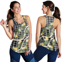Aloha Puakenikeni Anthurium Pikake Lei Women Racerback Tank Black Hawaiian Palaka Pattern LT9 - Polynesian Pride