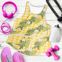 Aloha Puakenikeni Anthurium Pikake Lei Women Racerback Tank Gold Hawaiian Palaka Pattern LT9 Gold - Polynesian Pride