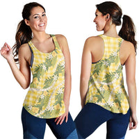 Aloha Puakenikeni Anthurium Pikake Lei Women Racerback Tank Gold Hawaiian Palaka Pattern LT9 - Polynesian Pride