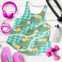 Aloha Puakenikeni Anthurium Pikake Lei Women Racerback Tank Marine Hawaiian Palaka Pattern LT9 Marine - Polynesian Pride