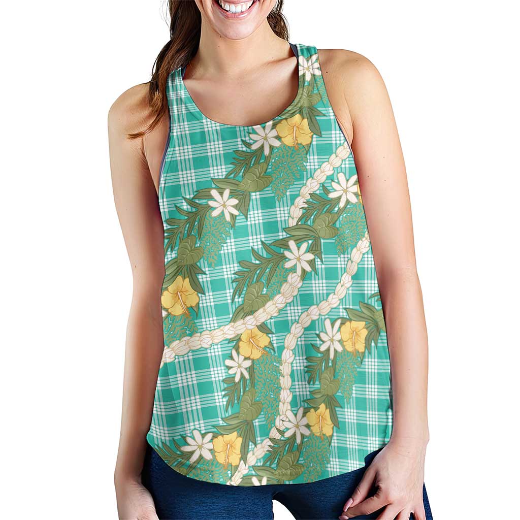 Aloha Puakenikeni Anthurium Pikake Lei Women Racerback Tank Marine Hawaiian Palaka Pattern LT9 - Polynesian Pride