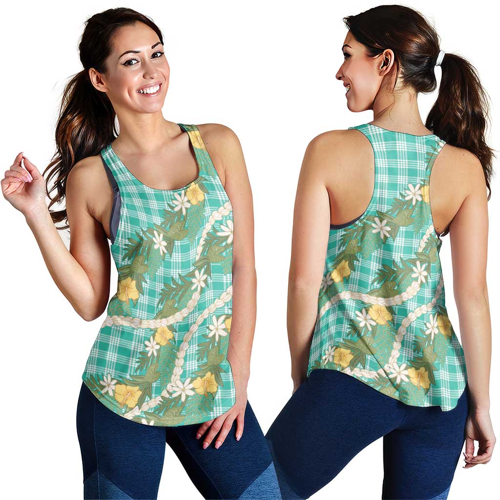 Aloha Puakenikeni Anthurium Pikake Lei Women Racerback Tank Marine Hawaiian Palaka Pattern LT9 - Polynesian Pride