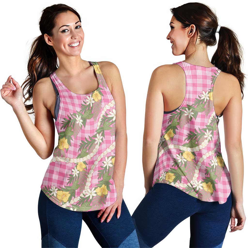 Aloha Puakenikeni Anthurium Pikake Lei Women Racerback Tank Tropical Pink Hawaiian Palaka Pattern