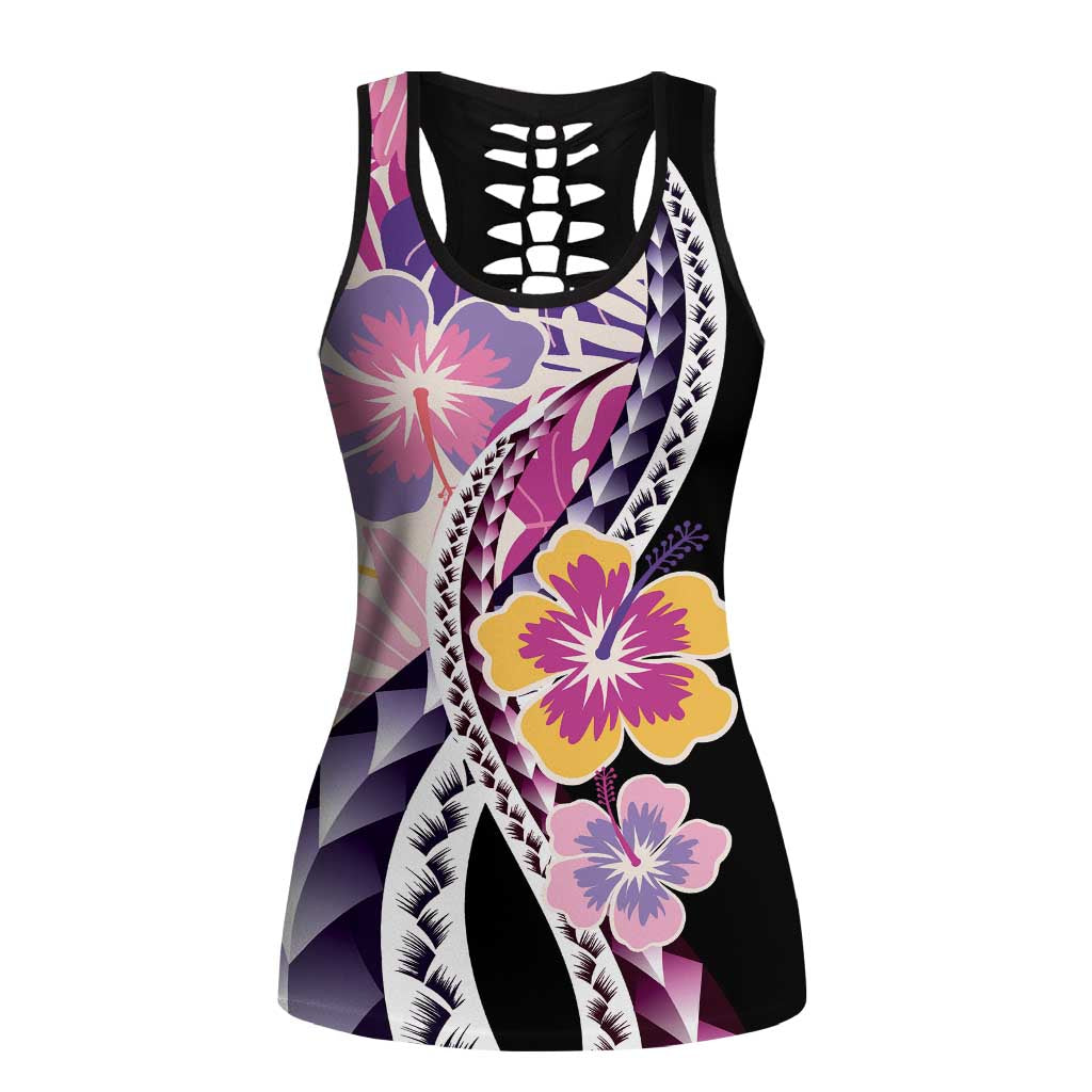 Aloha Vintage Hibiscus Lei Seamless Pattern Hollow Tank Top LT9 Female Pink - Polynesian Pride
