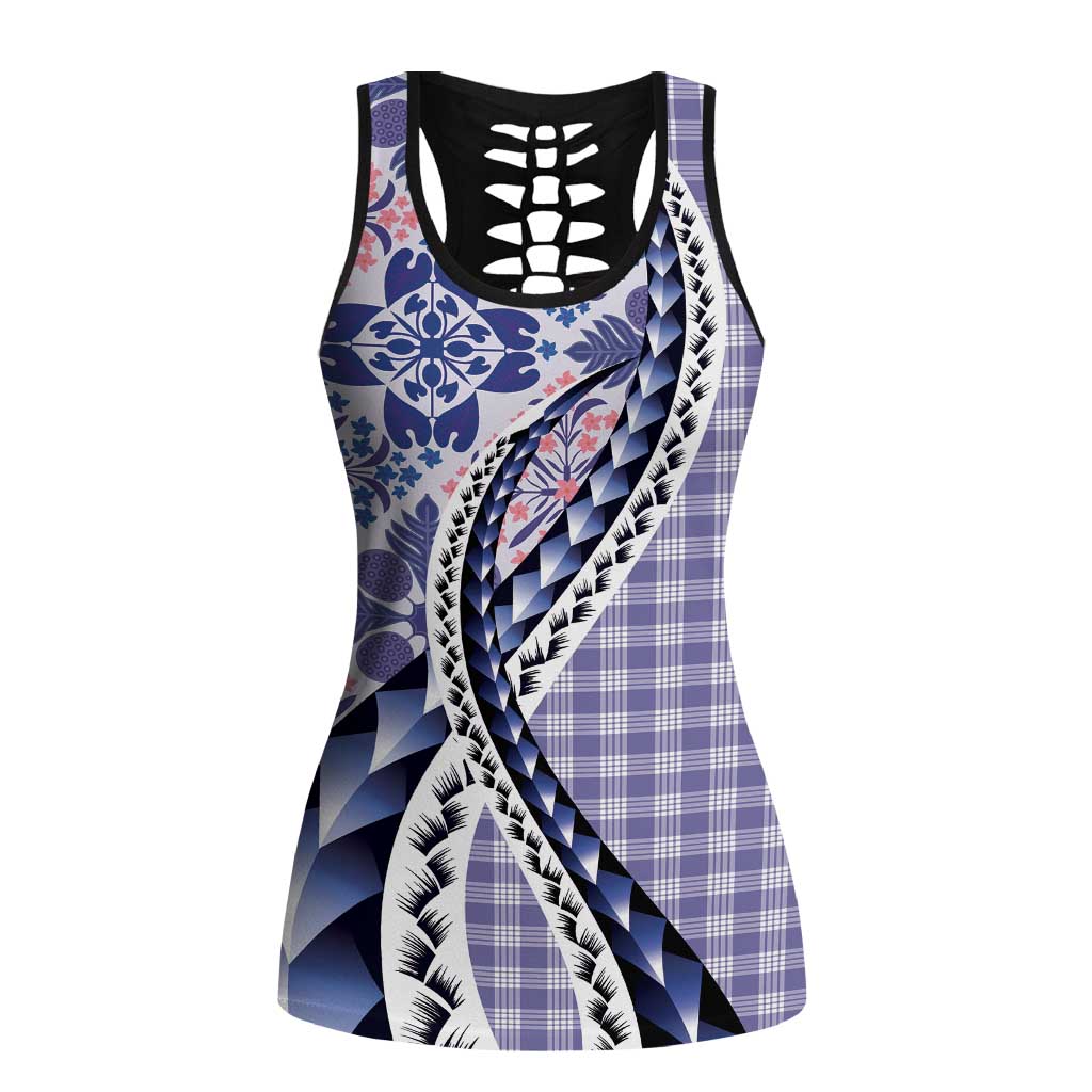 Aloha Vintage Palaka Floral Hawaiian Quilt Hollow Tank Top Poni Motif - Polynesian Pride