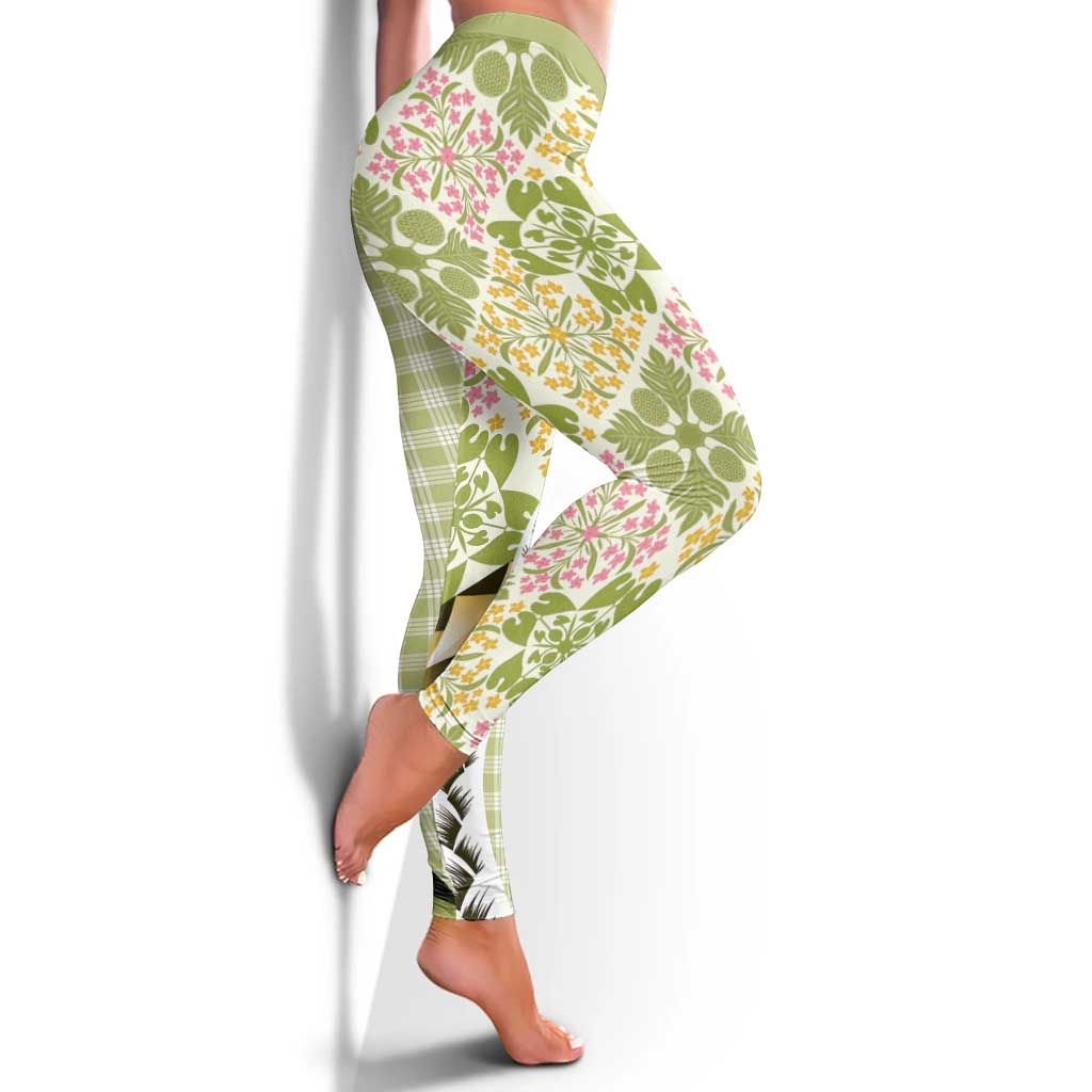 Aloha Vintage Palaka Floral Hawaiian Quilt Leggings Omaomao Motif - Polynesian Pride