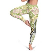 Aloha Vintage Palaka Floral Hawaiian Quilt Leggings Omaomao Motif - Polynesian Pride