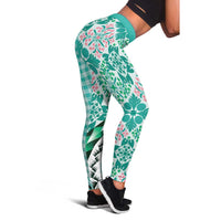 Aloha Vintage Palaka Floral Hawaiian Quilt Leggings Polu Motif - Polynesian Pride
