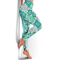 Aloha Vintage Palaka Floral Hawaiian Quilt Leggings Polu Motif - Polynesian Pride