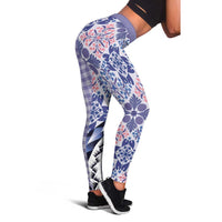 Aloha Vintage Palaka Floral Hawaiian Quilt Leggings Poni Motif - Polynesian Pride