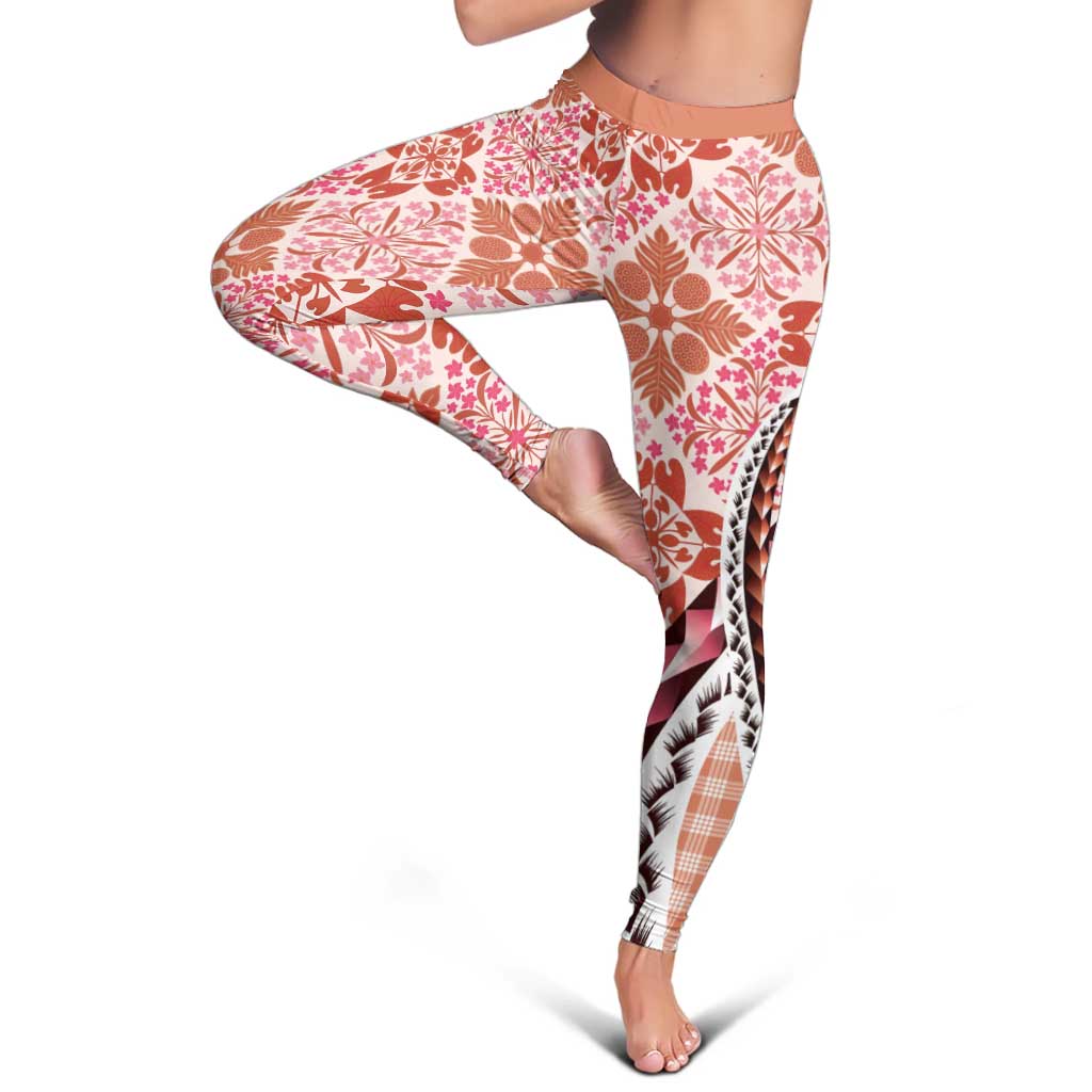 Aloha Vintage Palaka Floral Hawaiian Quilt Leggings Ulaula Motif - Polynesian Pride