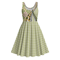 Aloha Vintage Palaka Floral Hawaiian Quilt Midi Dress Omaomao Motif - Polynesian Pride