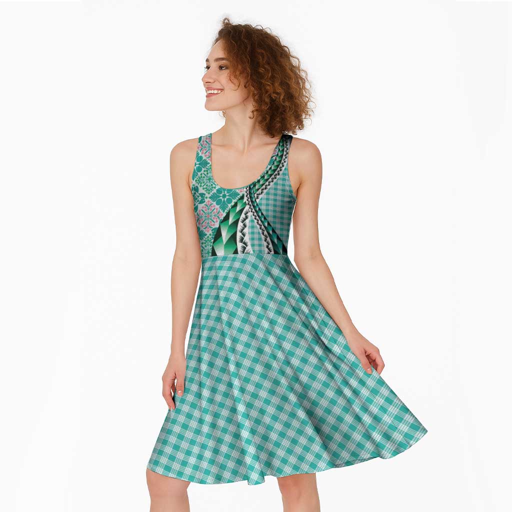 Aloha Vintage Palaka Floral Hawaiian Quilt Midi Dress Polu Motif - Polynesian Pride