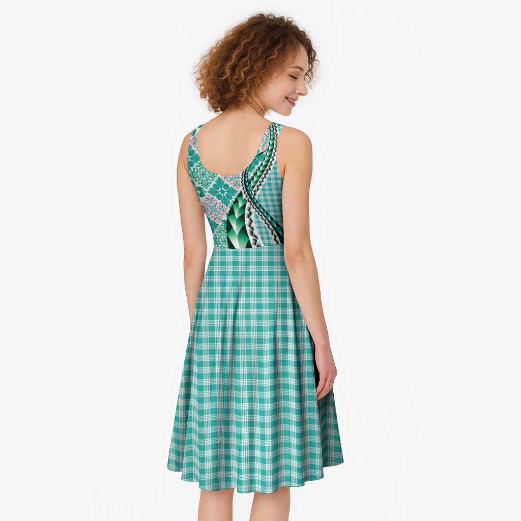 Aloha Vintage Palaka Floral Hawaiian Quilt Midi Dress Polu Motif - Polynesian Pride