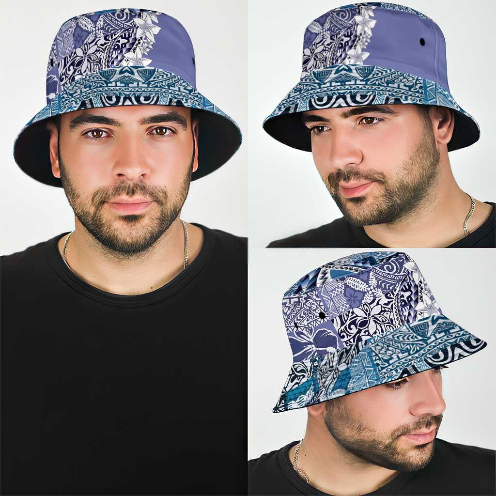 Aloha Vintage Plumeria Hawaiian Tapa Pattern Bucket Hat Blue Hawaiian Tapa Pattern - Polynesian Pride