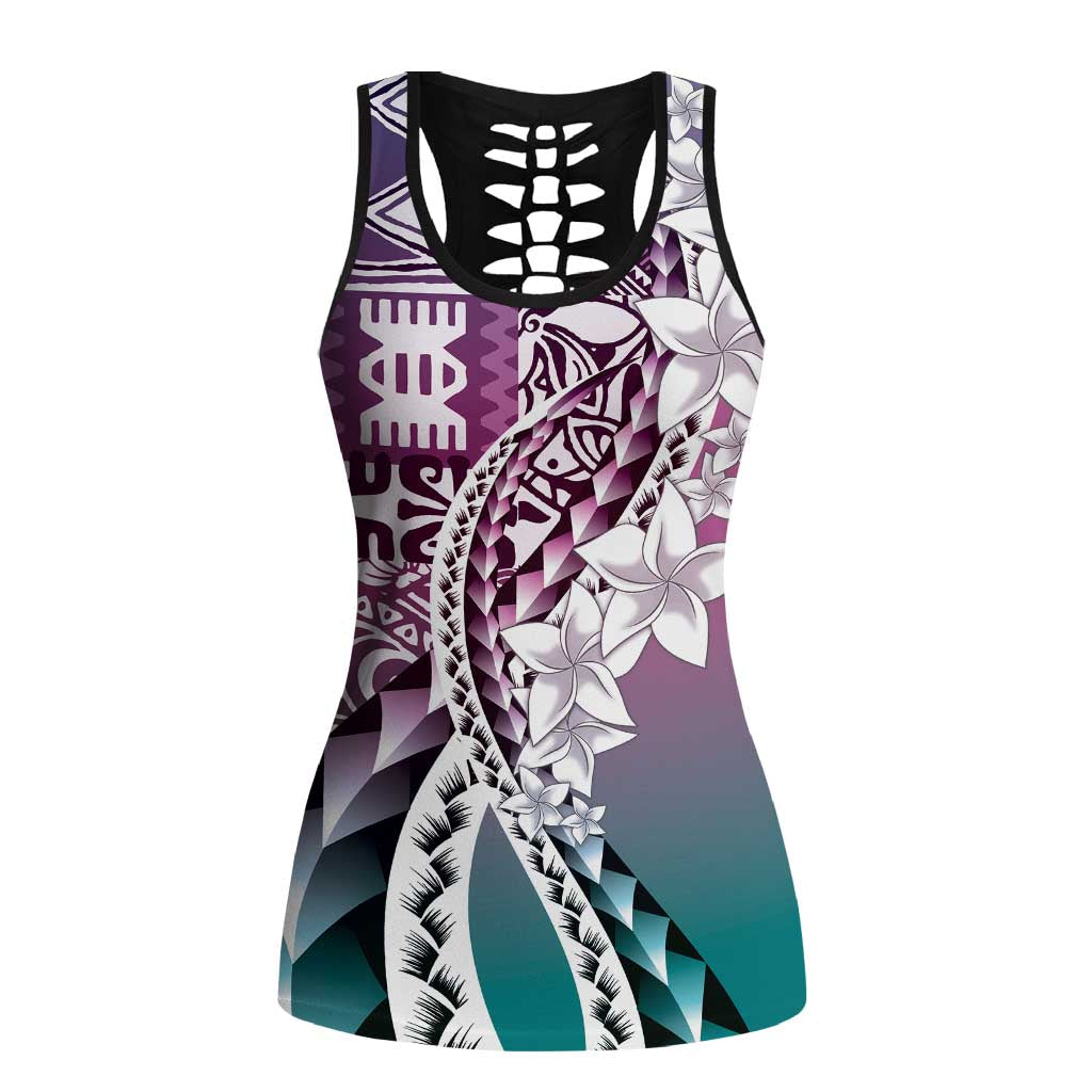 Aloha Vintage Plumeria Hawaiian Tapa Pattern Hollow Tank Top Gradient Hawaiian Tapa Pattern LT9 Female Gradient - Polynesian Pride