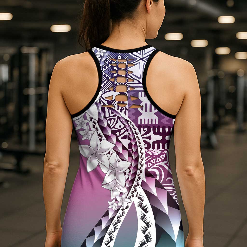 Aloha Vintage Plumeria Hawaiian Tapa Pattern Hollow Tank Top Gradient Hawaiian Tapa Pattern LT9 - Polynesian Pride