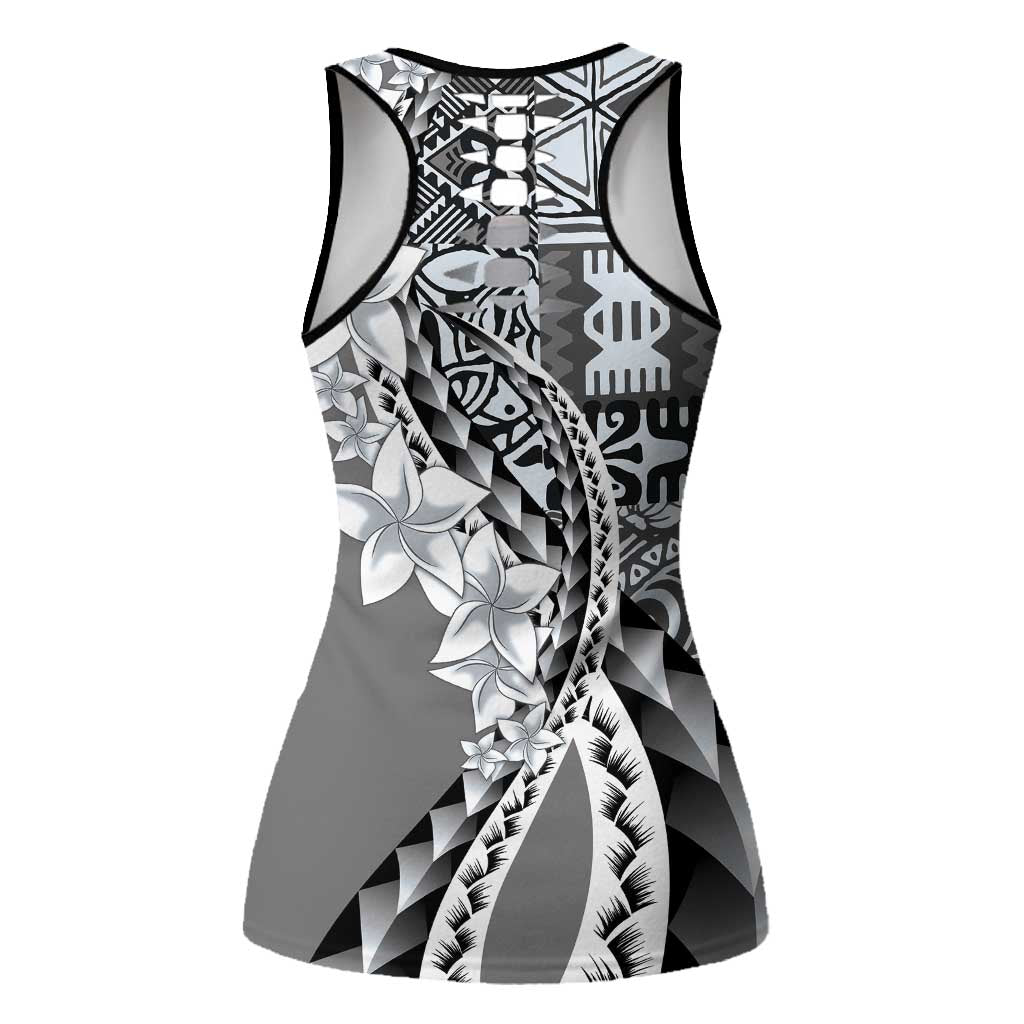 Aloha Vintage Plumeria Hawaiian Tapa Pattern Hollow Tank Top Gray Hawaiian Tapa Pattern LT9 - Polynesian Pride