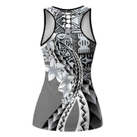 Aloha Vintage Plumeria Hawaiian Tapa Pattern Hollow Tank Top Gray Hawaiian Tapa Pattern LT9 - Polynesian Pride