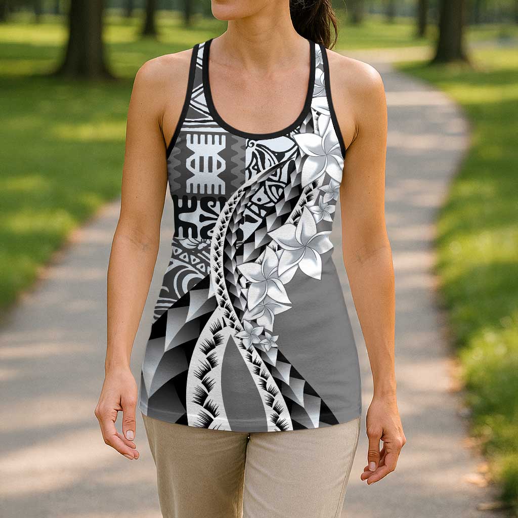 Aloha Vintage Plumeria Hawaiian Tapa Pattern Hollow Tank Top Gray Hawaiian Tapa Pattern LT9 - Polynesian Pride