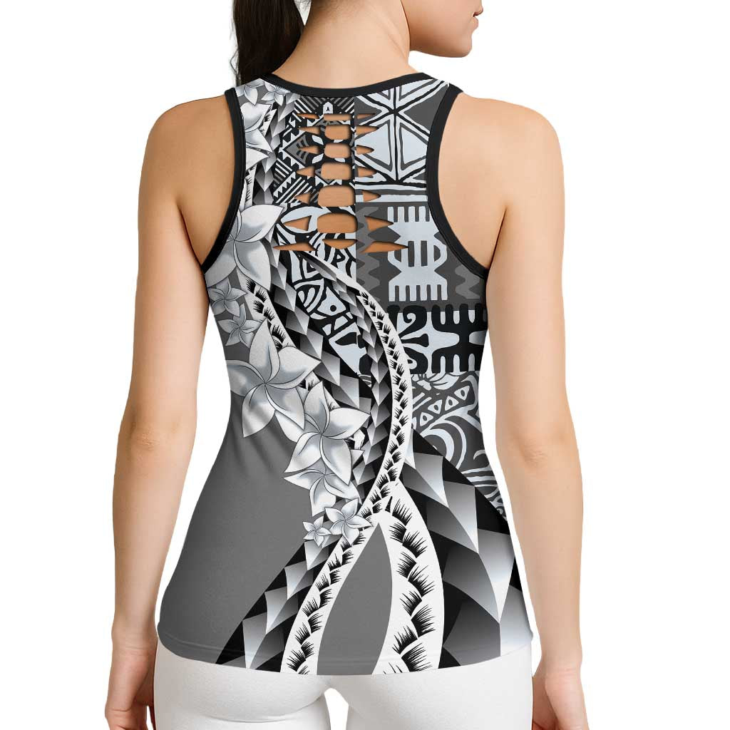 Aloha Vintage Plumeria Hawaiian Tapa Pattern Hollow Tank Top Gray Hawaiian Tapa Pattern LT9 - Polynesian Pride