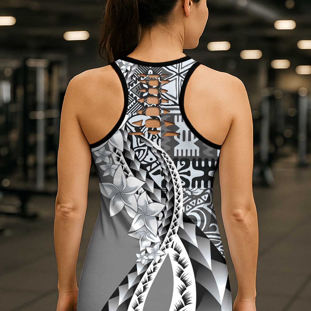 Aloha Vintage Plumeria Hawaiian Tapa Pattern Hollow Tank Top Gray Hawaiian Tapa Pattern LT9 - Polynesian Pride