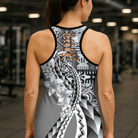 Aloha Vintage Plumeria Hawaiian Tapa Pattern Hollow Tank Top Gray Hawaiian Tapa Pattern LT9 - Polynesian Pride
