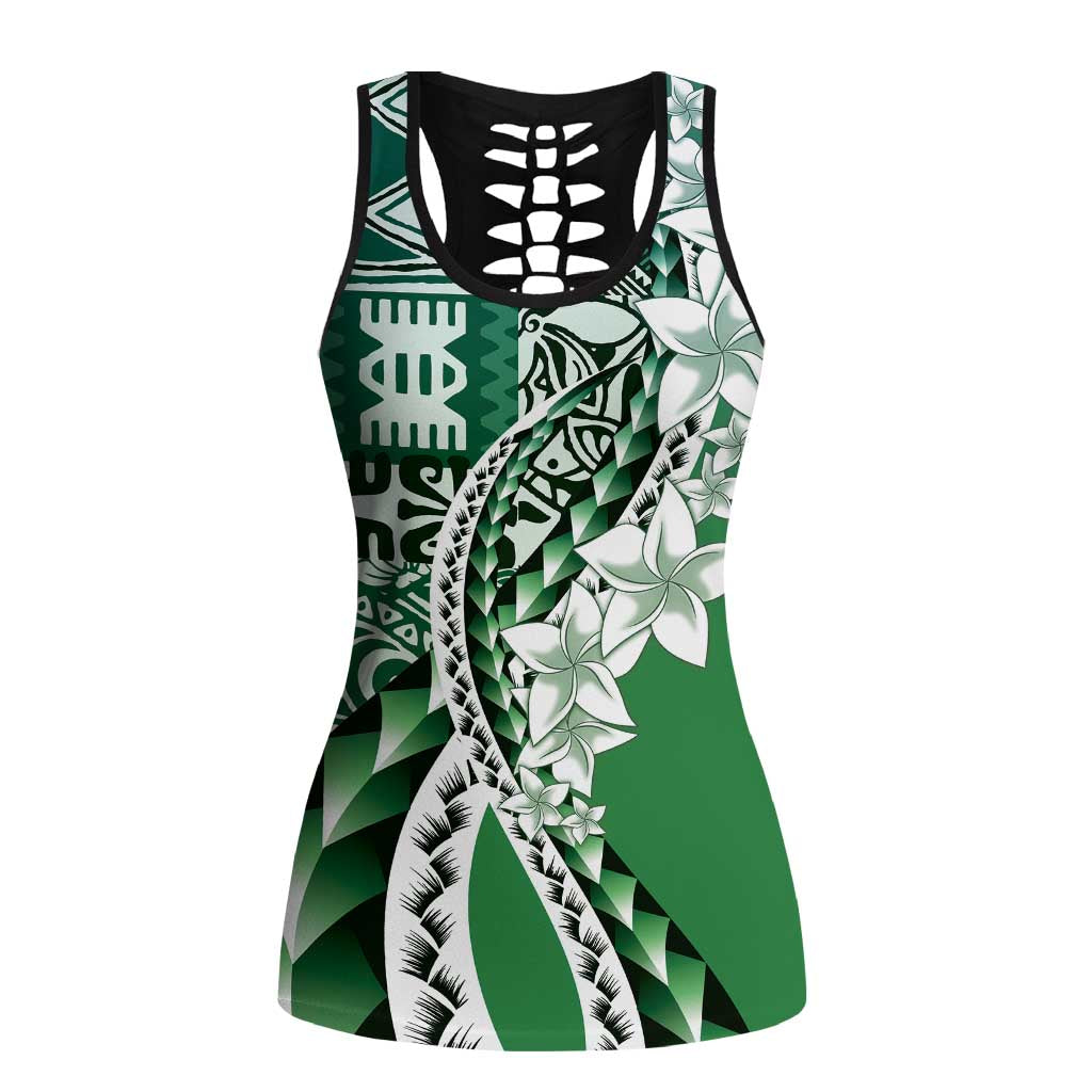 Aloha Vintage Plumeria Hawaiian Tapa Pattern Hollow Tank Top Green Hawaiian Tapa Pattern LT9 Female Green - Polynesian Pride