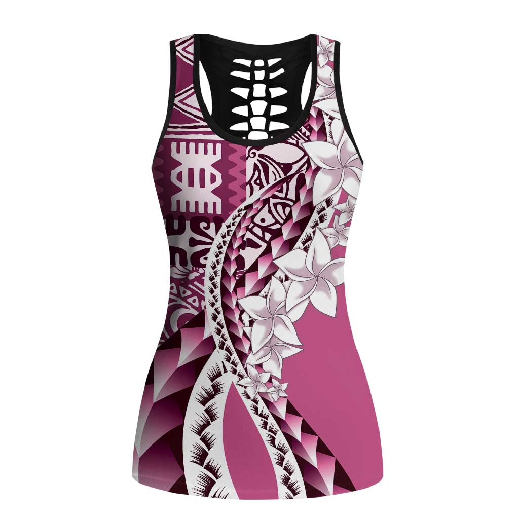 Aloha Vintage Plumeria Hawaiian Tapa Pattern Hollow Tank Top Pink Hawaiian Tapa Pattern LT9 Female Pink - Polynesian Pride
