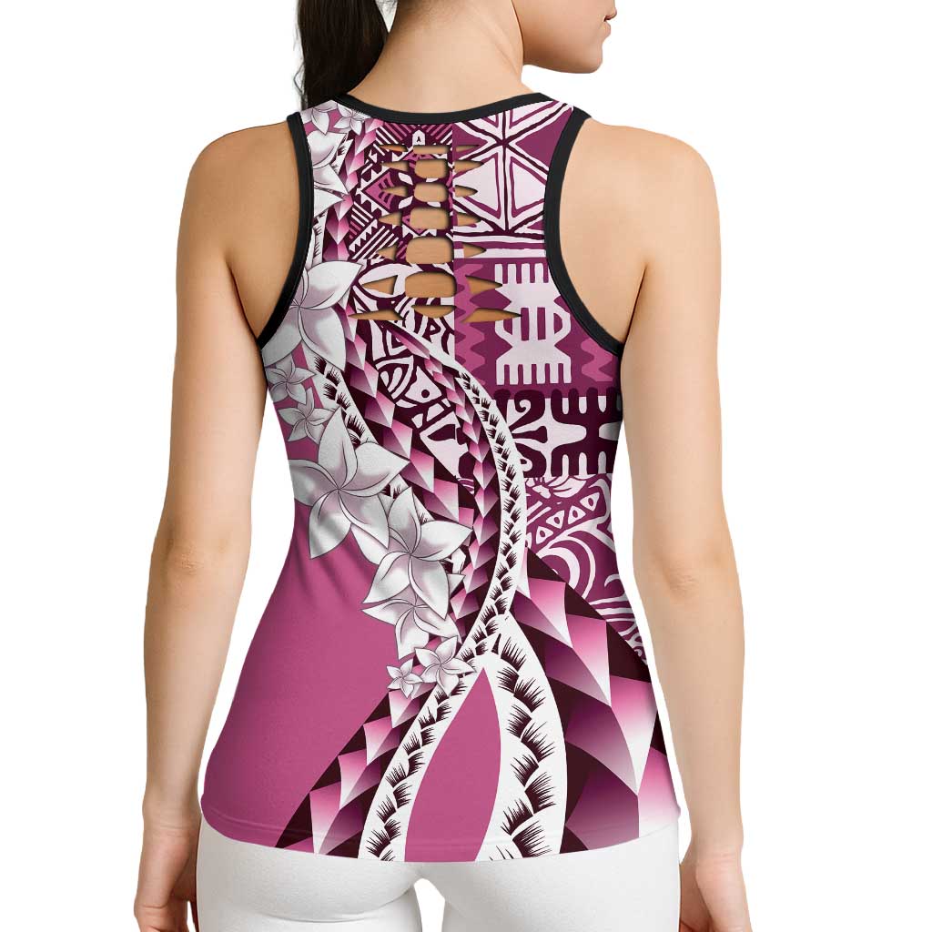 Aloha Vintage Plumeria Hawaiian Tapa Pattern Hollow Tank Top Pink Hawaiian Tapa Pattern LT9 - Polynesian Pride