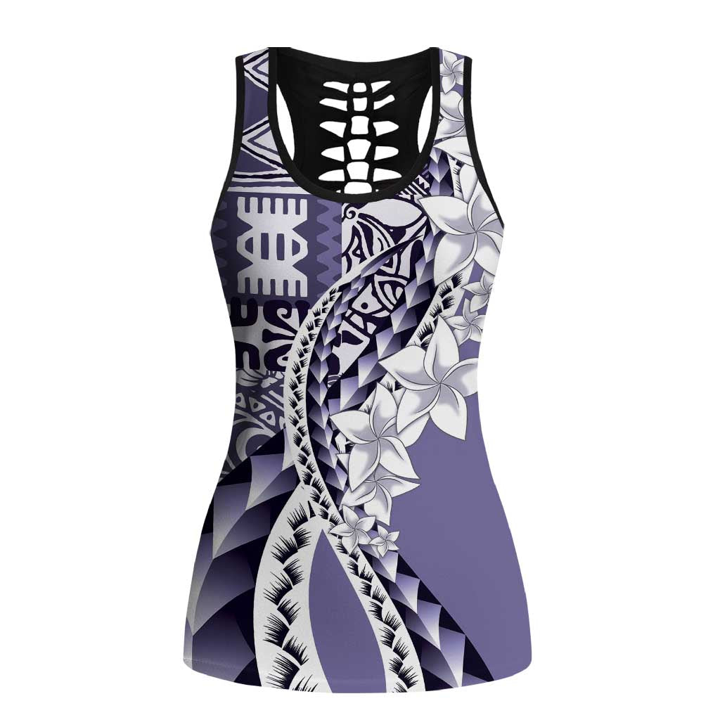Aloha Vintage Plumeria Hawaiian Tapa Pattern Hollow Tank Top Purple Hawaiian Tapa Pattern LT9 Female Purple - Polynesian Pride
