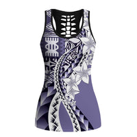 Aloha Vintage Plumeria Hawaiian Tapa Pattern Hollow Tank Top Purple Hawaiian Tapa Pattern LT9 Female Purple - Polynesian Pride