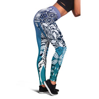 Aloha Vintage Plumeria Hawaiian Tapa Pattern Leggings Blue Hawaiian Tapa Pattern - Polynesian Pride