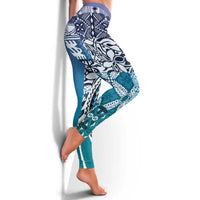 Aloha Vintage Plumeria Hawaiian Tapa Pattern Leggings Blue Hawaiian Tapa Pattern - Polynesian Pride