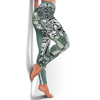 Aloha Vintage Plumeria Hawaiian Tapa Pattern Leggings Dark Turquoise Hawaiian Tapa Pattern - Polynesian Pride