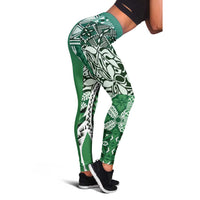 Aloha Vintage Plumeria Hawaiian Tapa Pattern Leggings Green Hawaiian Tapa Pattern - Polynesian Pride