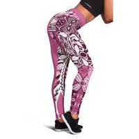 Aloha Vintage Plumeria Hawaiian Tapa Pattern Leggings Pink Hawaiian Tapa Pattern - Polynesian Pride