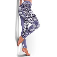 Aloha Vintage Plumeria Hawaiian Tapa Pattern Leggings Purple Hawaiian Tapa Pattern - Polynesian Pride