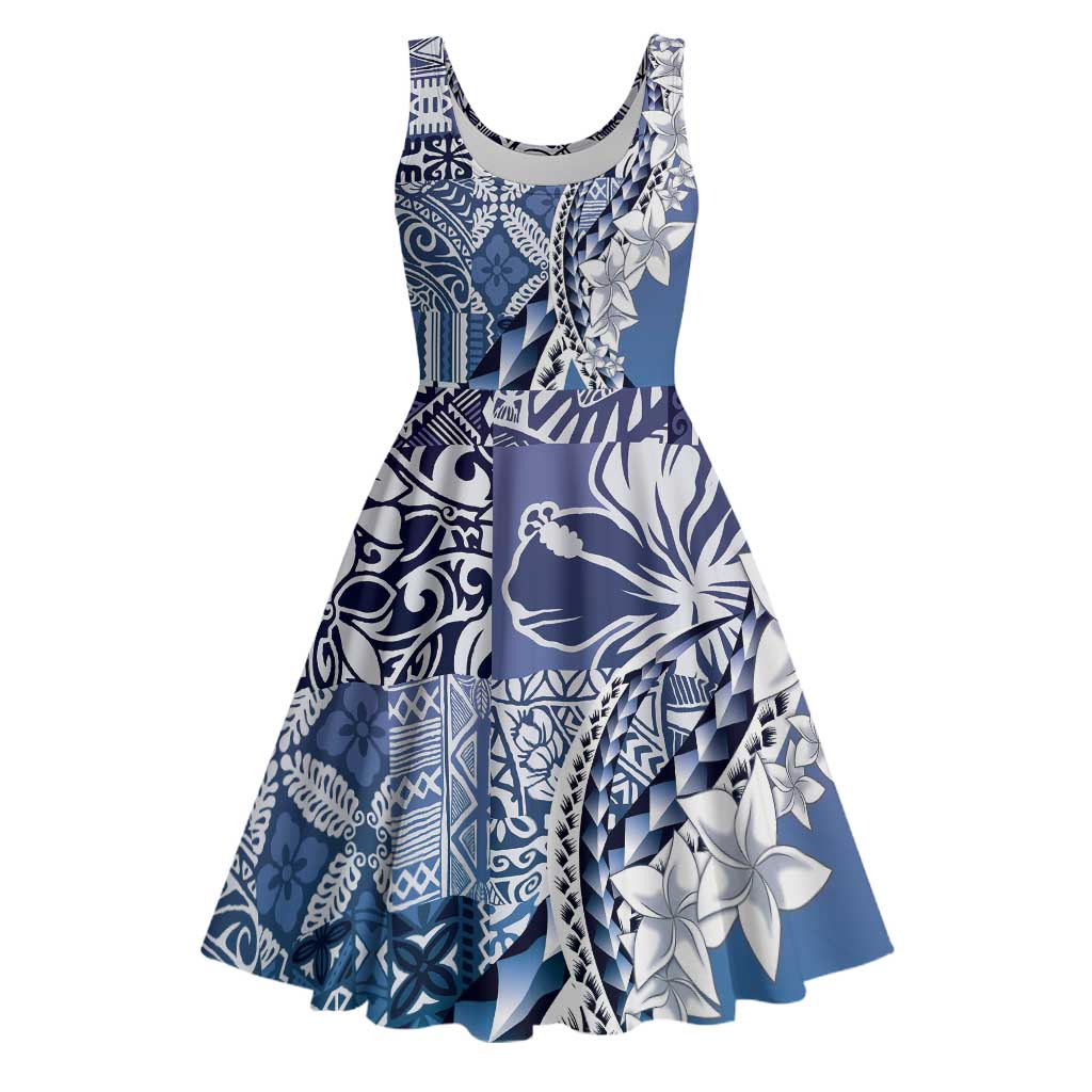 Aloha Vintage Plumeria Hawaiian Tapa Pattern Midi Dress Blue Hawaiian Tapa Pattern - Polynesian Pride