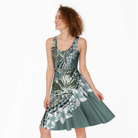 Aloha Vintage Plumeria Hawaiian Tapa Pattern Midi Dress Dark Turquoise Hawaiian Tapa Pattern - Polynesian Pride