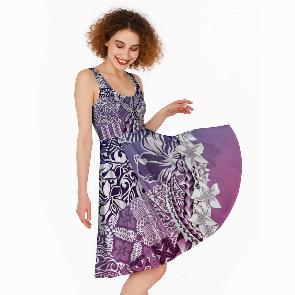 Aloha Vintage Plumeria Hawaiian Tapa Pattern Midi Dress Gradient Hawaiian Tapa Pattern - Polynesian Pride