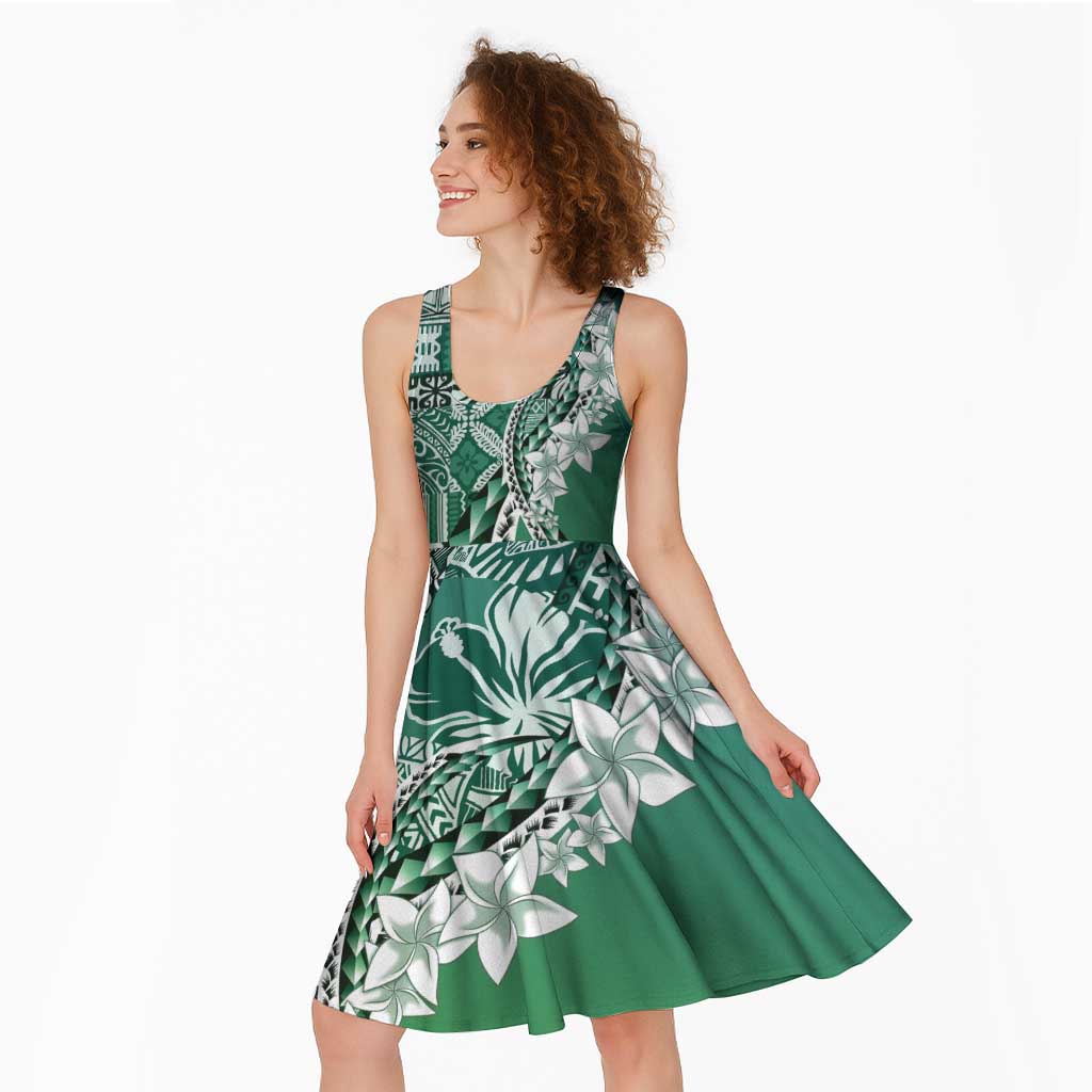 Aloha Vintage Plumeria Hawaiian Tapa Pattern Midi Dress Green Hawaiian Tapa Pattern - Polynesian Pride